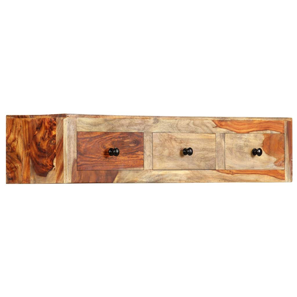 Konsola ścienna z litego drewna akacjowego, 100 x 25 x 20 cm, z 3 szufladami, miejsce do przechowywania, do salonu, sypialni, przedpokoju i biura, nowoczesny stolik pomocniczy