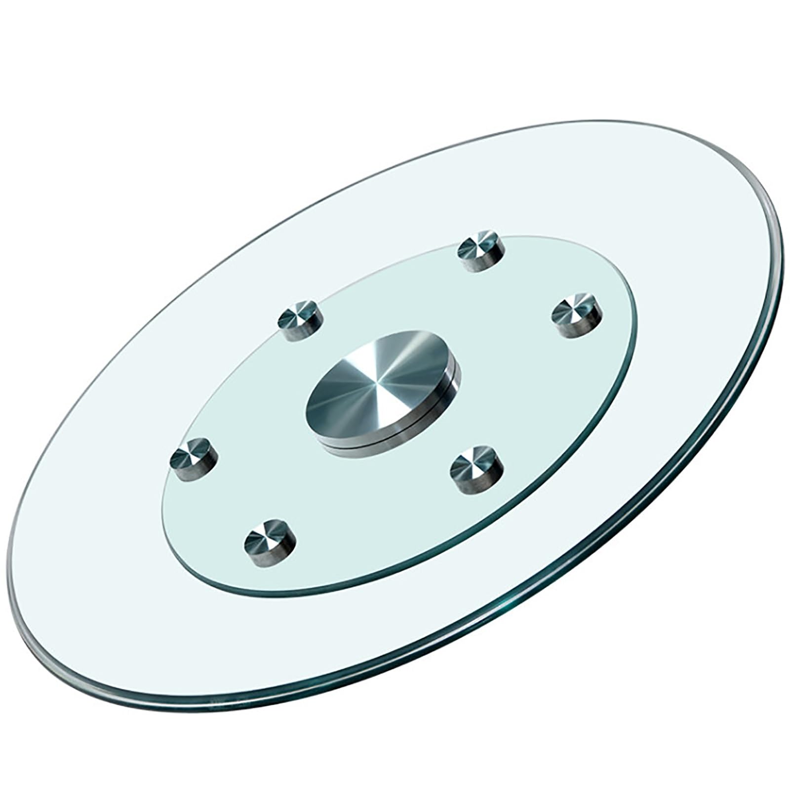 Plato Giratorio para Mesa de Comedor con 6 Ruedas Giratorias, Plato Giratorio Lazy Susan de Vidrio Templado, Bandeja Giratoria de Sobremesa, Giro Silencioso y Suave(60cm/24in)