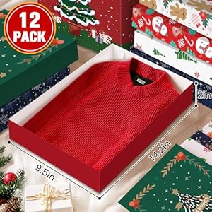 BlessedSeason 12 Pack Christmas Gift Boxes with Lids for Presents in 6 Designs, Xmas Holiday Gift Wrap Boxes for Shirt, Socks, Shawl, Jumper, T-shirt & Tie BlessedSeason 12 Pack Christmas Gift Boxes with Lids for Presents in 6 Designs Xmas Holiday Gift Wrap Boxes for Shirt Socks Shawl Jumper T shirt Tie