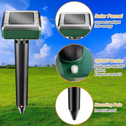 Outtkitywi RIV001 4 Packs Solar Mole Repellent Sonic Gopher Repellent Vole Chaser Mole Deterrent Sonic Spikes Rodent Repellent Ultrasonic Pest Control Outdoor Keep Moles Out Of Yard Lawn thumb #2