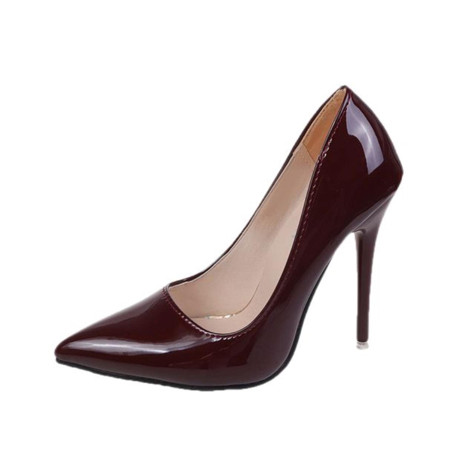 Super High Stiletto Heels Patent Leather Women Pumps Colorful Officia Pointed Toe Shoes Plus-Wine red,6