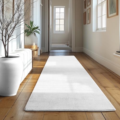 SIMPEX Tappeto Runner Bianco 80x250 cm Tappeto Lavabile a Pelo Corto, Antiscivolo e Morbido, Design Monocromatico Moderno per Camera da Letto, Cucina e Corridoio