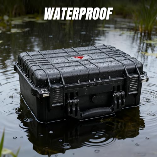 Image of Jack Boss 16x 12.8x 6.8 Inch Hard Case, Portable Weather Waterproof Protective Camera Case with Customizable Foam, Fit Use of Drones, Camera, Equipments, Black