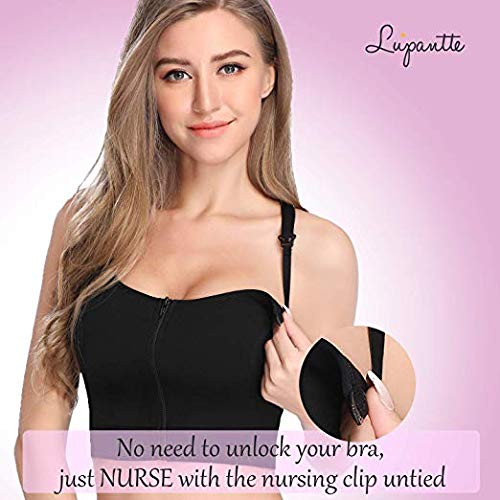 Hands Free Pumping & Nursing Bra, Lupantte X Structure Breast Pump Bra for Breastfeeding Moms, Fit Spectra, Lansinoh, Philips Avent, Bellababy, etc. (Large)