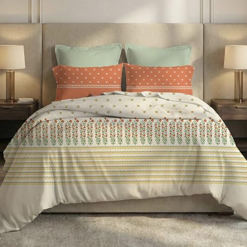 Image of MYTRIDENT Soft Comfort Bedsheet for Double Bed, 100% Cotton Bedsheet, Soft and Breathable, King Size Bedsheet with 2 Pillow Covers - Art Age
