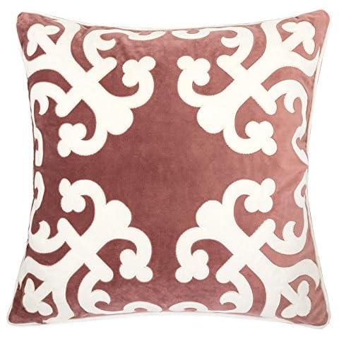 Homey Cozy Applique Blush Velvet Throw Pillow Cover,Pink Series Floral Fuzzy Cozy Warm Slik Decorative Square Couch Cushion Pillow Case 20 x 20 Inch, Cover Only Cover
