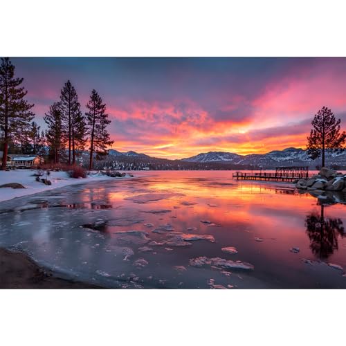 Yunlus Jigsaw Puzzles for Adults 1000 Pieces Impossible Hard Difficult Challenging Puzzles for Adults Teens Snow Scene On The Lake Landscape Sunset Jigsaw Puzzle 1000 Pieces 28 x 20 inch