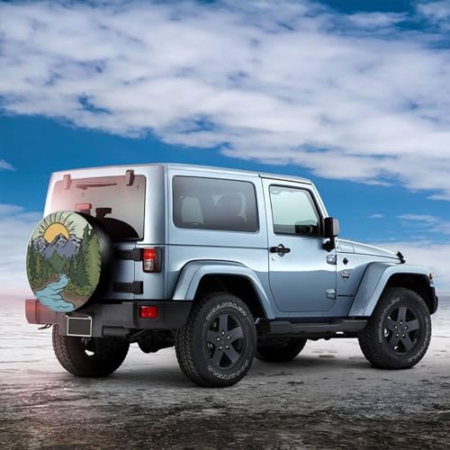 Image of Mountains Blues River Spare Tire Cover for Rv SUV Truck Camper Trailer,Cute Animal Tire Cover Wheel Covers Universal Fit,16 inch