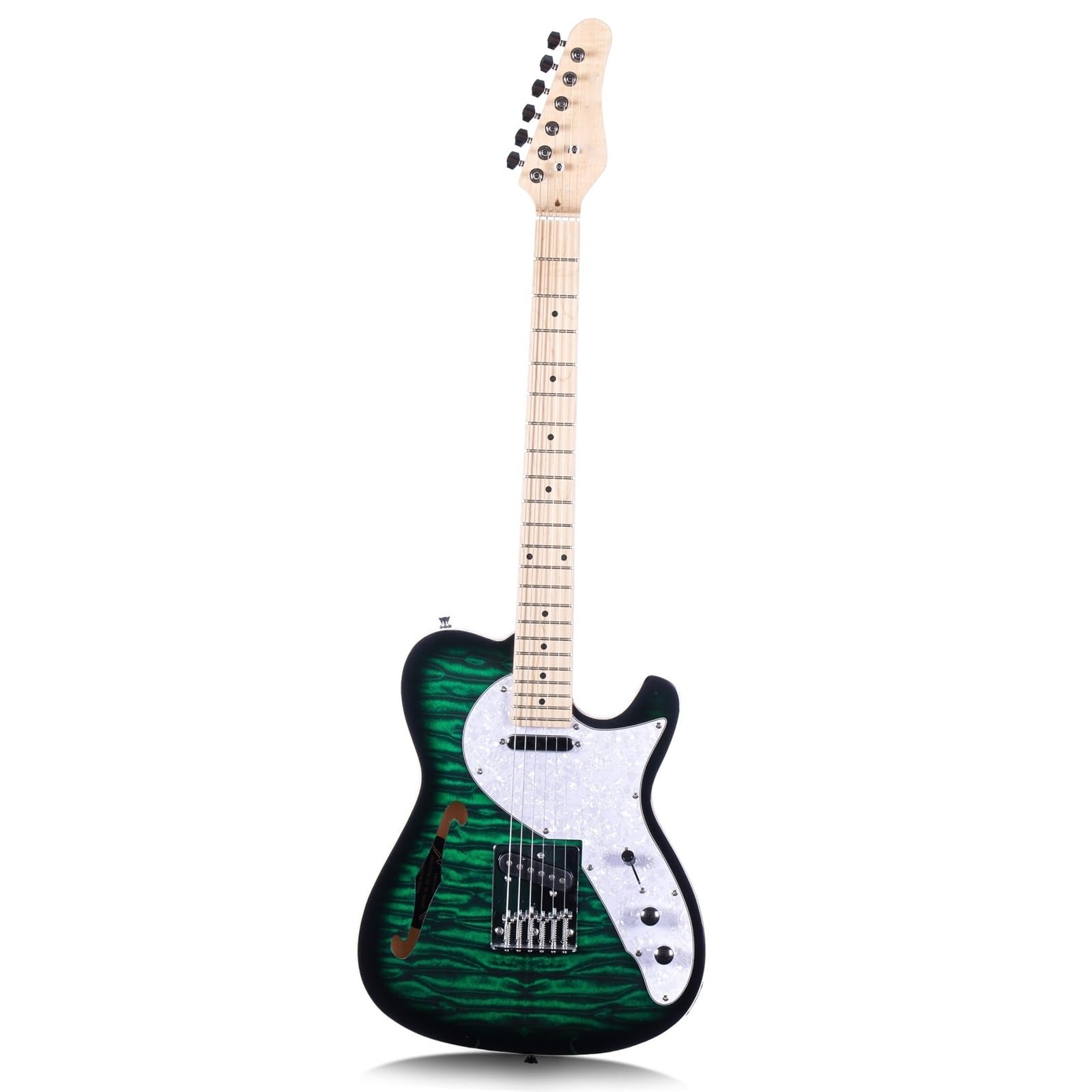 Kit de iniciación de guitarra eléctrica, 22 trastes, F Hole Jazz, guitarra eléctrica (verde)