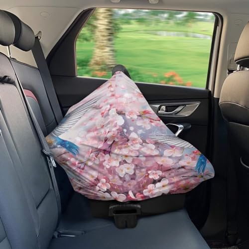 Image of Binienty Hummingbird Cherry Blossom Baby Carseat Canopies and Nursing Covers for Car, Breathable Babies Infants Stroller Cover, Sun Protection
