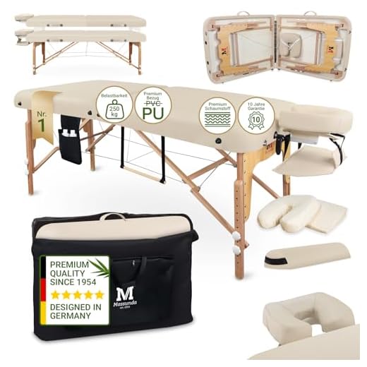 Beltom Mobile Massagetisch Massageliege 3 zonen 180 x 56 cm. - Licht 13,3 kg mit Zubehör 14,5 kg - massagebed massageleuning Massagebank 3 Zones klappbar Kosmetikliege +TA. - Schwarz 3 MASSUNDA Comfort Deluxe -Massage-Liege klappbar und höhenverstellbar-185cmx71cm -7,5cm, mobiler Massagetisch aus Vollholz mit Flanellbezug,Armschlaufe,Nackenkissen,ergonomische Kopfstütze