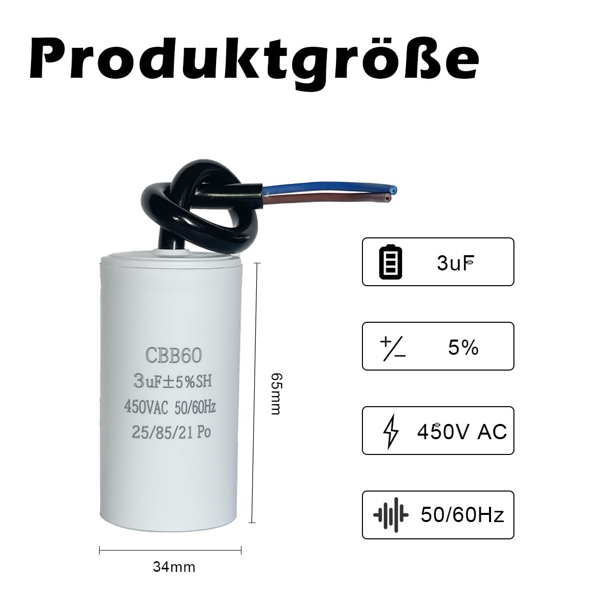 VEXUNGA CBB60 Condensatori 10uF 450V Condensatore Avviamento Motore