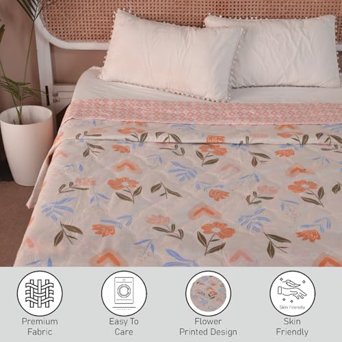 Image of Dohar Double Bed 100% Cotton Blankets for Summer | 90x100inch, 150GSM Ac Comforter and Cooling Blankets for Summer | Pink Color | Classic Printed Design | Quilt | Ideal for Gifting