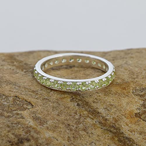 Peridot Gemstone 925 Sterling Silver Eternity Band Ring With Pave Setting Fine Jewellery4