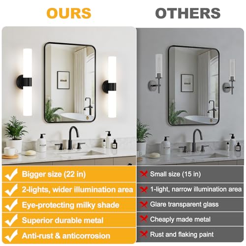 Image of Wall Sconces Set of Two, Modern Bathroom Sconces Wall Lighting with Milky White Glass, Matte Black Sconces Wall Decor Set of 2 for Bathroom Mirror Bedroom Living Room Hallway