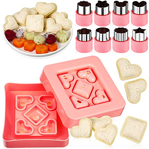 9 Pieces Mini Sandwich Cutter Set Decruster DIY Pocket with Sandwich Vegetable and Fruit Cutters Shapes and Sealer Bread Crust Bento Box Accessories for Adults