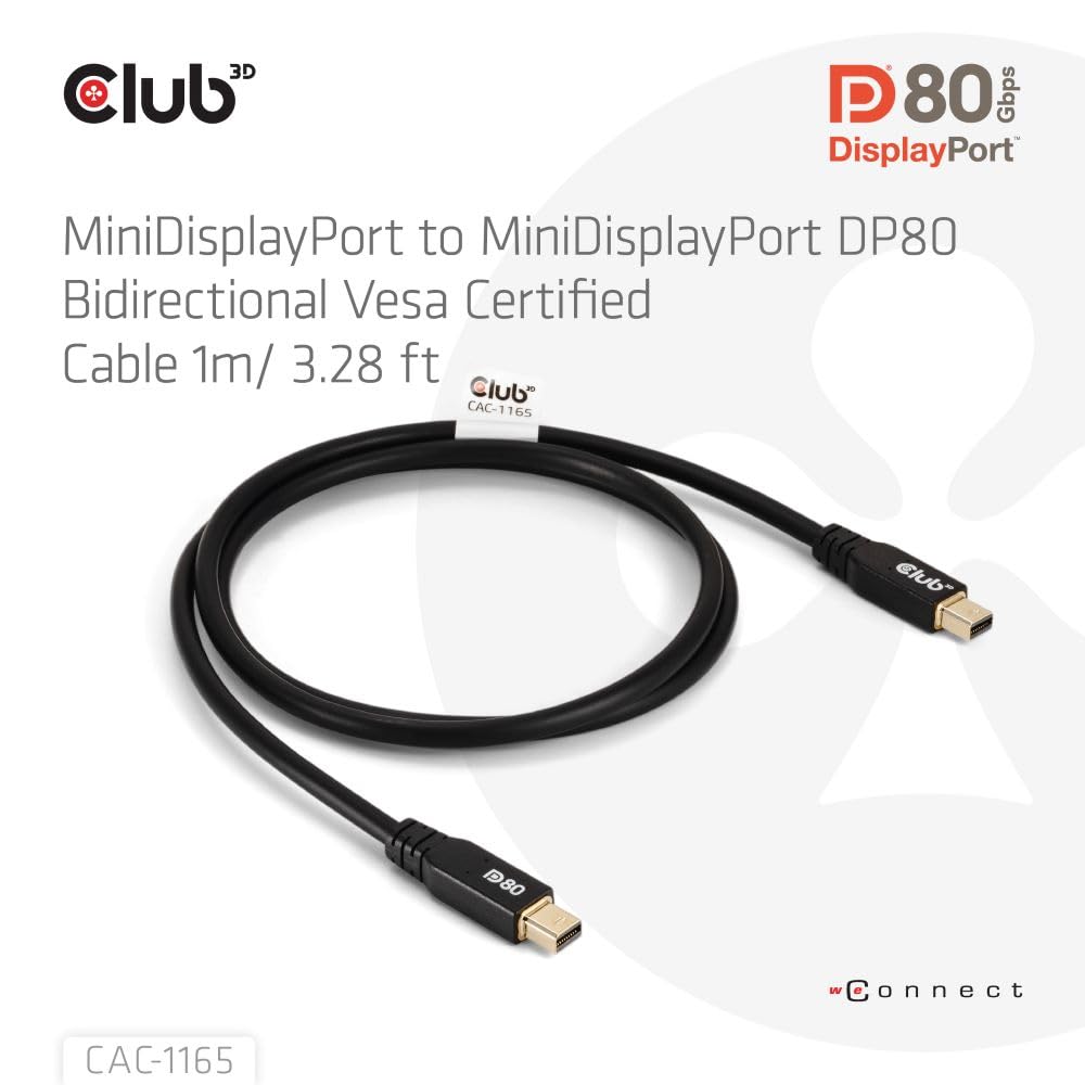 Club 3D MINIDISPLAYPORT to MINIDISPLAYPORT DP80BIDIRECTIONAL VESA Certified Cable 1M/3.28 FT - Kabel