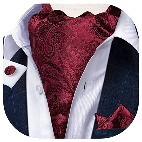 Image of DiBanGu 3PCS Ascot Ties for Men Wedding Jacquard Woven Silk Ascot Cravat for Men Cravat Tie and Pocket Square Set