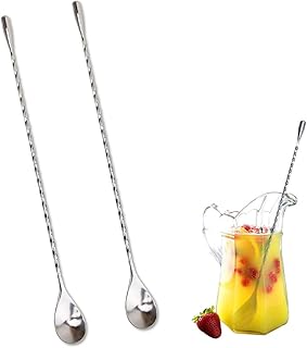 GOODGDN Cucchiaini da Cocktail,Cocktail Spoon, 2pcs dell'Acciaio Inossidabile Che mescola Il Cucchiaio Che mescola Il Cucchiaio Lungo Barra (2pcs) Argento