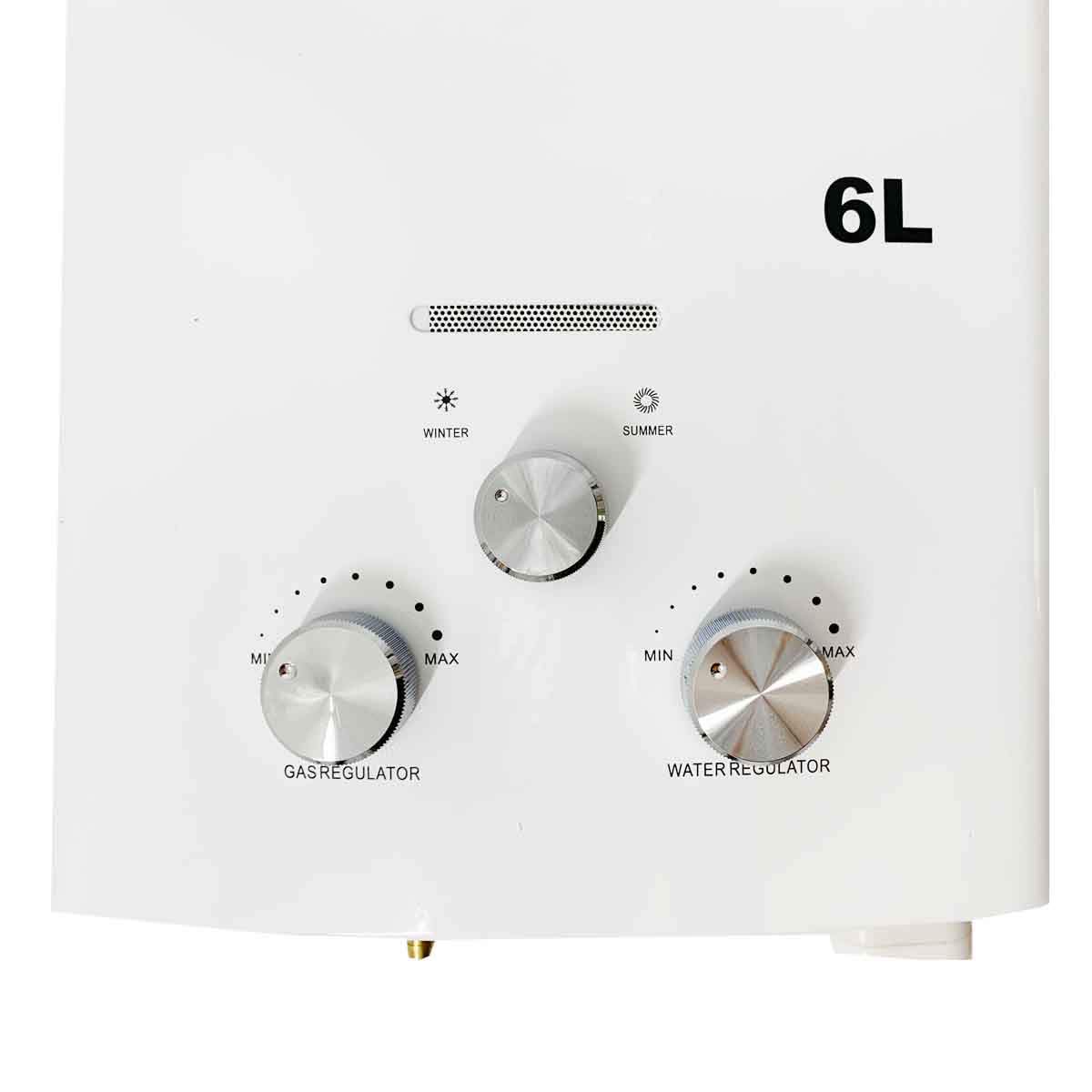 LPG Propangas Warmwasserbereiter Durchlauferhitzer Gas 6L 12KW, Tragbarer Tankloser Kesselbrenner mit Duschkopf-Kit für Kleine Häuser Segelbootkabinen für Wohnmobile Camping, White