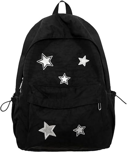 Linda mochila estética Y2K con patrón de estrellas, mochila para computadora portátil, suministros de regreso a la universidad, Negro -, Mochila