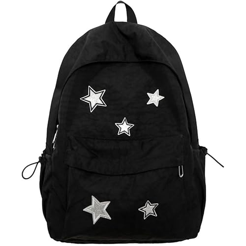 Cute Y2K Aesthetic Backpack Stars Pattern Preppy Backpack Laptop Backpack Back to College Supplies (Black,One Size)