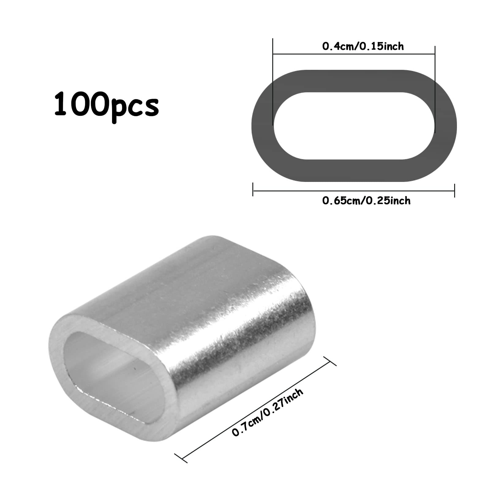 100 Pezzi Manicotti in Alluminio Ovali, Ghiere Morsetti in Alluminio, Alluminio Morsetto per Fune Metallica, Ovale Ghiere Maniche per Filo cavi in Acciaio (2 mm)