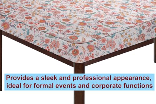 Image of The Furnishing Tree Elastic Cotton Rectangular Dining Table Cover 36x63 in Inches Floral Multicolor on offwhite Base