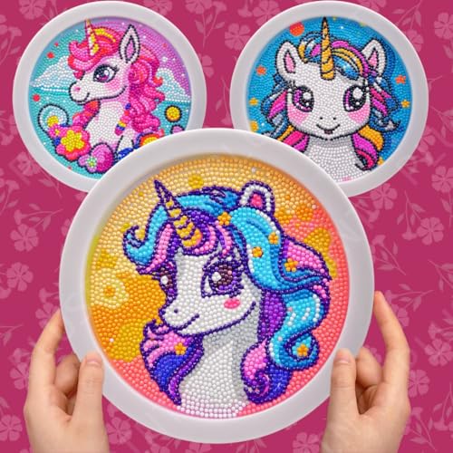 Image of PLUSPOINT 5D Diamond Gem Kits for Kids with Frame Pack of 3 Diamond Arts and Crafts for Kids Ages 6 8 10 12 Gem Art Painting Kit Unicorn Crafts Unicorn Diamond Painting Kits for Girls