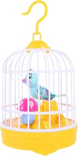 ibasenice Singing Chirping Bird in a Cage Moving Bird Sound Activated and Battery Operated Realistic Parakeet for Kids Yellow