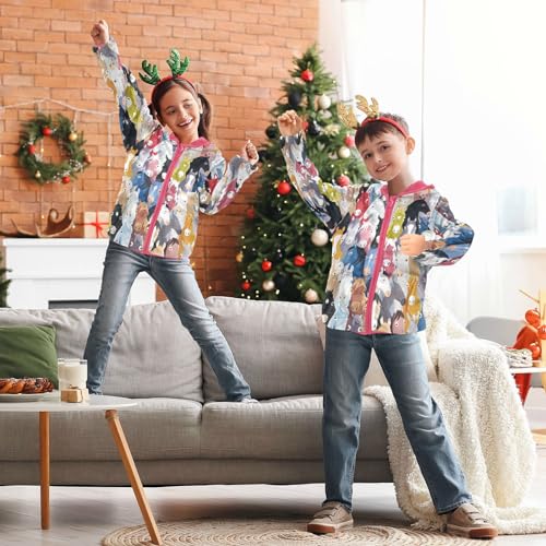 Aslsiy Girls Fleece Jacket Toddler Hooded Coat Kids Zig Up Hoodie Kids Outerwear 3-10T4