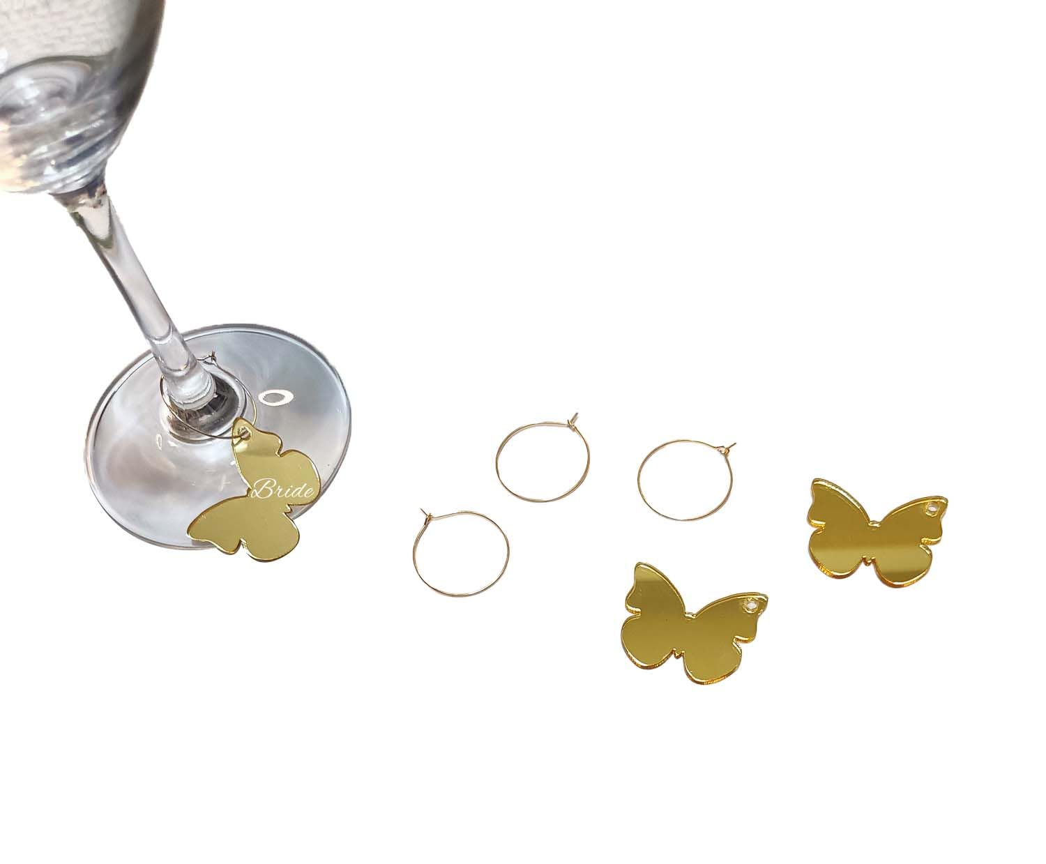 Yuxuanish Acrylic Butterfly Wine Charms,DIY Blank Butterfly Wine Name Tag,Marker Name Tags for Bridal Shower,Festival&Party(20PCS, Gold Mirror)