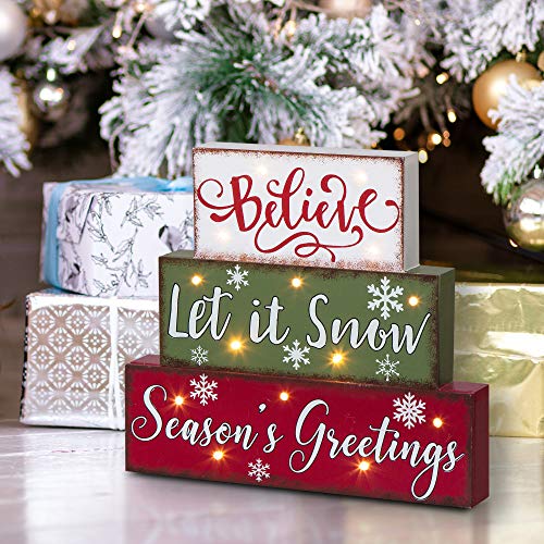 Glitzhome-Wooden-Block-Sign-Christmas-Table-Decorative-Signage-Believe-Let-It-Snow-Seasons-Greetings-1181-x-157-x-1059-inches-MDF-Farmhouse-Wood-Block-Decor Glitzhome Wooden Block Sign Christmas Table Decorative Signage Believe Let It Snow Seasons Greetings 1181 x 157 x 1059 inches MDF Farmhouse Wood Block Decor