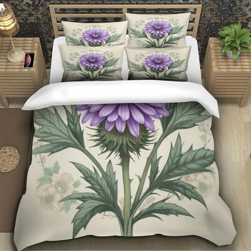 Housse de couette violette 3D 200x200 parure de lit microfibre avec taies d'oreiller double - 5