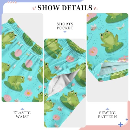 Frog Lotus Floral Boys Long Pants Soft Trousers Elastic Waist Kids Lounge Bottoms with Pockets S-XL4