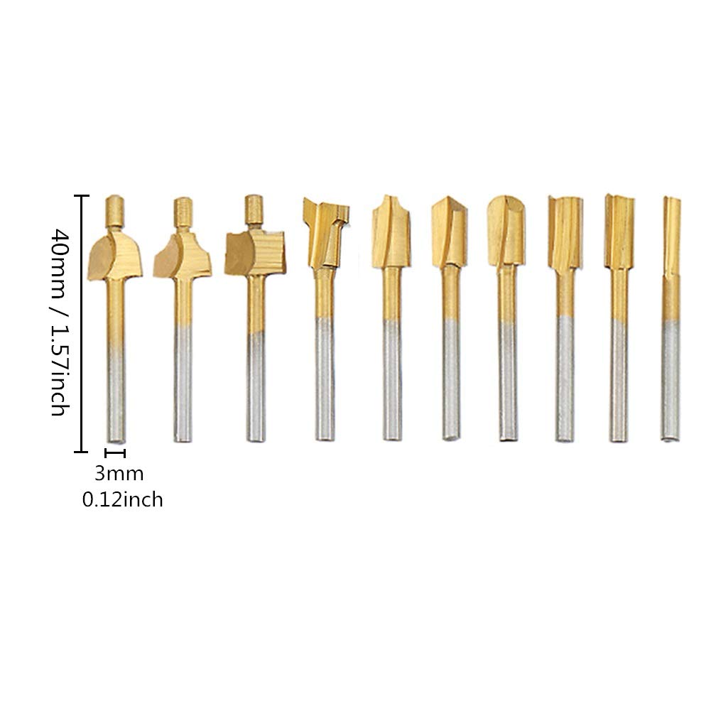 HSS Router Carbide Engraving Bits and Router Bit Set 1/8"(3mm) Shank for Rotary Tools Accessories for DIY Woodworking, Carving, Engraving, Drilling (Golden)