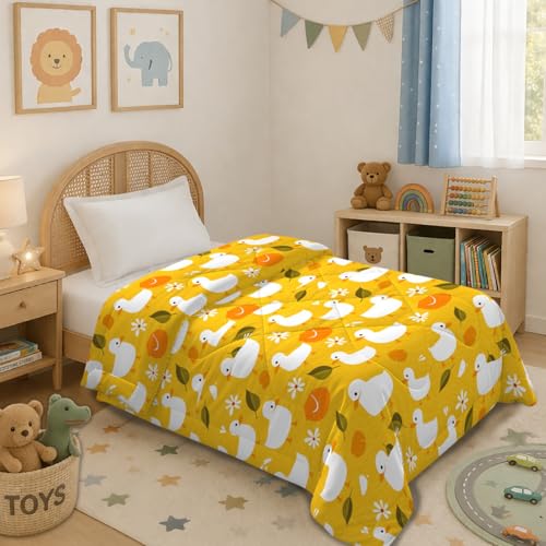 Image of MORADO Glace Cotton AC Comforter /Blanket /Quilt for Single Bed | Soft & Breathable Lightweight AC Quilt | Reversible All Season Bedding Comforter |Size 60x90 Inches,Yellow & Duck,Single
