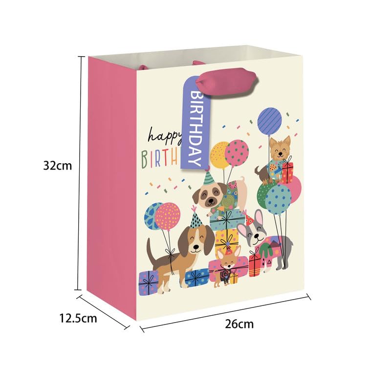 PaperPep Sacchetti di carta per regali di compleanno e amici, serie speciale, misura media (31 x 25 x 10 x 10 cm), 220 g/m², etichette regalo attaccate, ideali per regali di ritorno, matrimoni