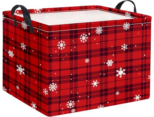 Image of Rectangular Christmas Basket Fabric Storage Bin Boxes Collapsible Storage Basket for Clothes Books Shelves(Snow Checkered)