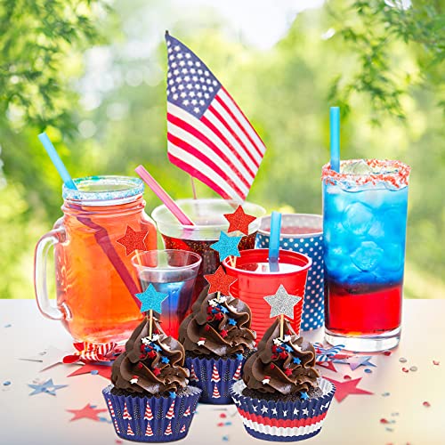 4Th Of July Cupcake Liners And Star Cupcake Toppers, Junebrushs 400Pcs Baking Cups Cupcake Decorations For Independence Day 4Th Of July Usa Patriotic Party Favor Supplies #TOP4
