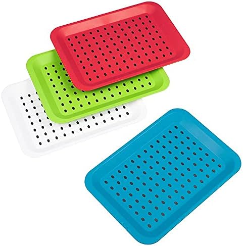Invero Set of 4 Anti-Slip Top and Bottom Plastic Serving Tray with High Grip Rubber Surface and Non-Slip Padded Base Ideal for All Kitchens and Homes - (38 x 26cm)