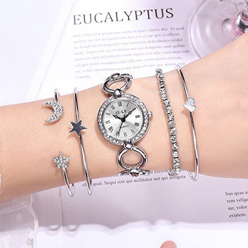 Weicam Women Girls Elegant Cuff Bangle Bracelet Analog Quartz Wristwatch (Silver) #TOP1