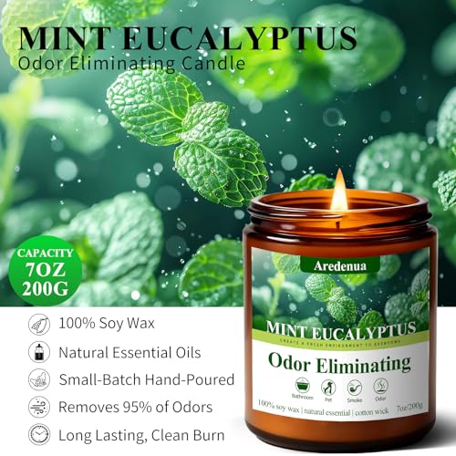 Image of Mint Eucalyptus Odor Eliminating Candles | Eliminates 95% of Pet, Smoke, Food, and Other Smells Quickly - 7 oz Soy Candle for Home Scented - Air Freshing Scented Candles Gifts for Women Men