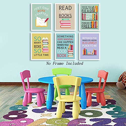 Image of CHDITB Colorful Wall Art Print Inspirational Read Books Quote Artwork,Watercolor Books Art Painting, Set of 6 Art Posters(8 inch x10) Motivational Saying Canvas Poster For Classroom Library Study Decor