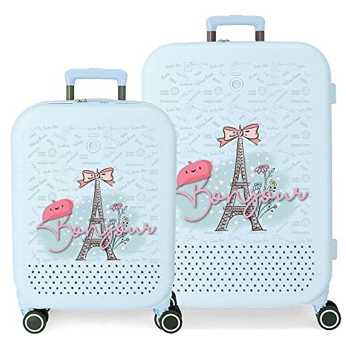 Set Valise Enso Bonjour Bleu 116L | Coque Rigide ABS et 4 Double Roues Multidirectionnelles
