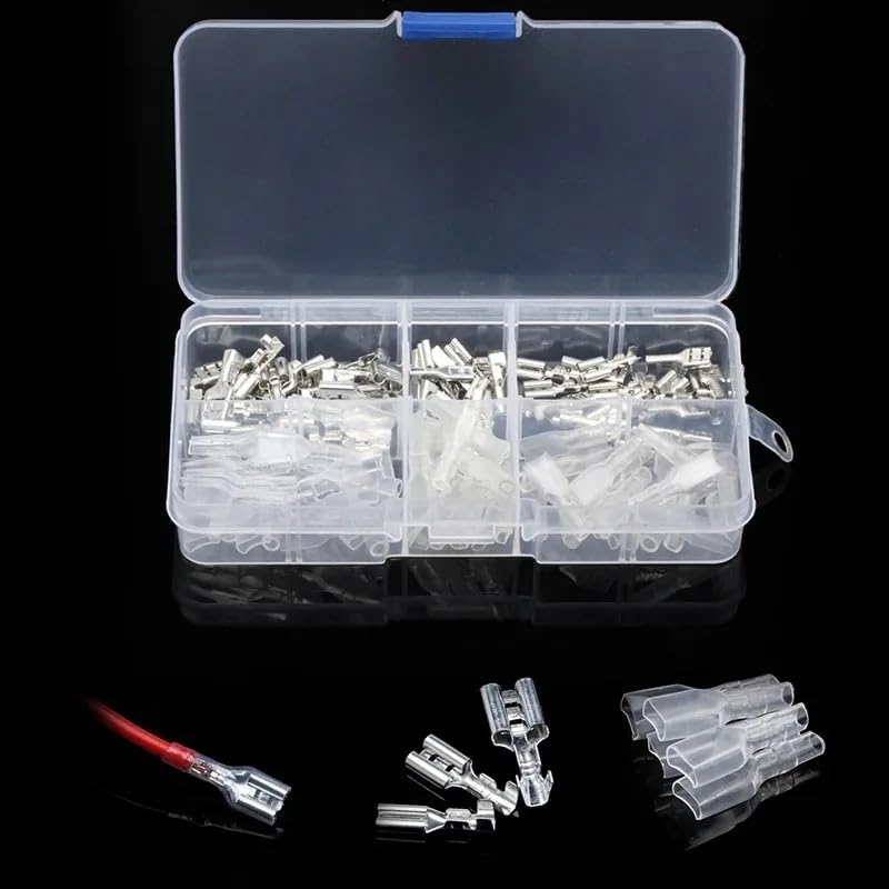 Kit assortimento di 120 connettori maschio e femmina isolati da 2,8/4,8/6,3 mm per terminali a crimpare elettrici.