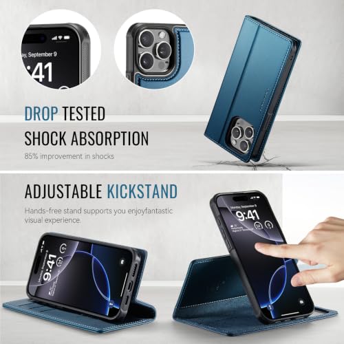 Image of for iPhone 13 Pro 2-in-1 Detachable Wallet Phone Case, Sea Blue | Compatible with Magsafe, Magnetic, RFID Blocking Card Holder, Shockproof, Kickstand, Wireless Charging, PU Leather Flip Cover