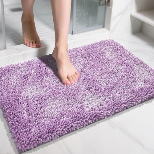 Image of Yimobra Chenille Bathroom Rugs Non Slip, Extra Thick Soft Absorbent Bath Rug 31.5x20 Inch, Machine Washable Quick Dry Bath Mat for Bathroom Floor, Tub and Shower, Home Decor Accessories, Lilac