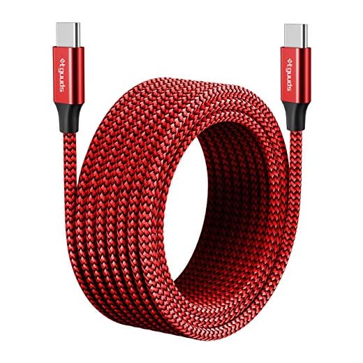 etguuds lång USB C-kabel Snabbladdande 3 m/10 fot, USB C till USB C-kabel Snabbladdare 60 W PD Typ C Laddningssladd Kompatibel med Samsung Galaxy S20 S21 FE Plus Ultra, iPad/MacBook Pro/Air 2020 (Röd)
