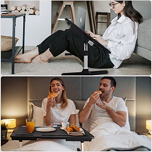 Image of Laptop Desk for Bed, Lap Desks Trays with Double Storage Drawers, Adjustable Premium Leather Laptop Stand with Extra Drawstring Bag, Foldable Lap Table for Eating, Working, Writing and Drawing